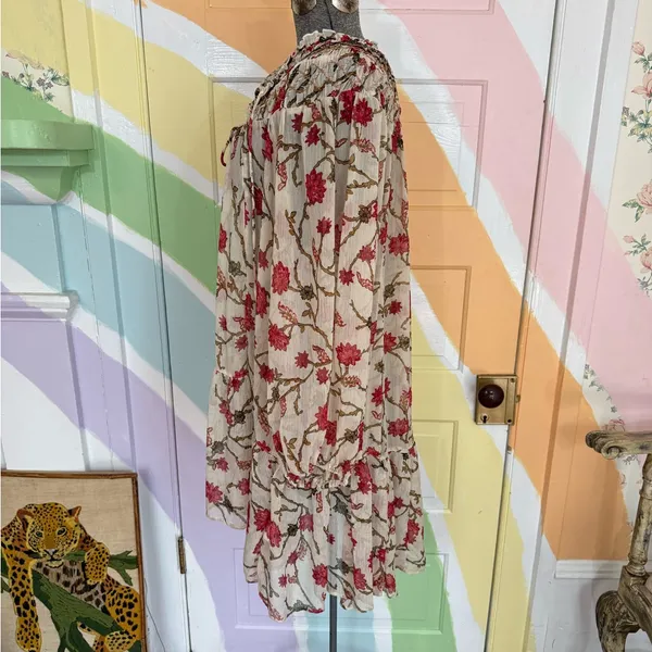 Free People Keeping Up With Kara Semi Sheer Bohemian Floral Tunic Sz Large 🧡🍄 - Image 5