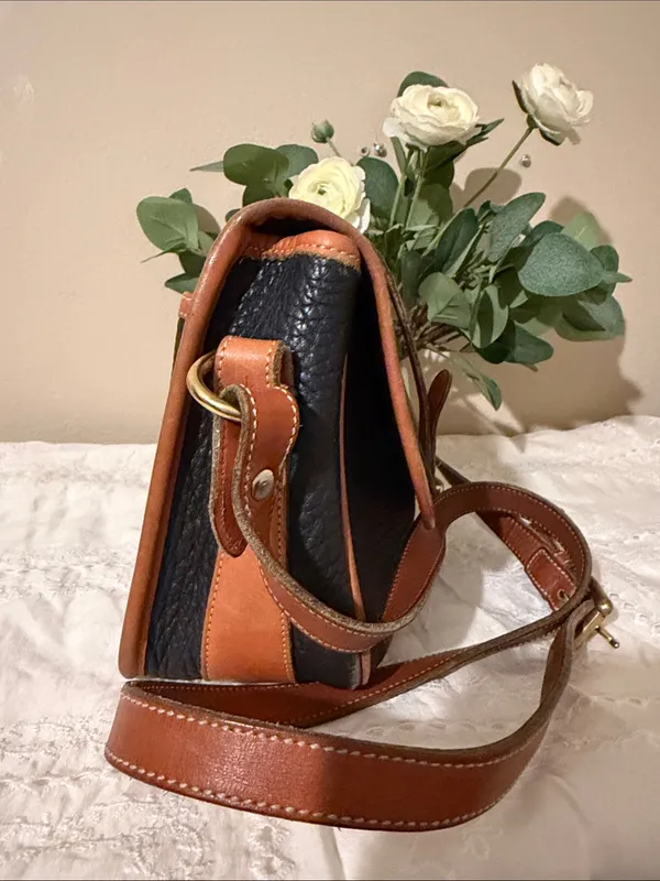 Dooney & Bourke Black Pebbled Leather Crossbody with Brown Trim - Image 3