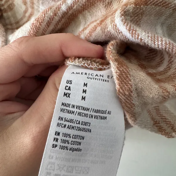 American Eagle Brown Tan Plaid Oversized‎ Button Down Top - Image 8
