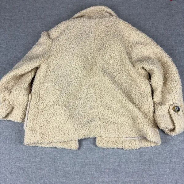 Free People Jacket Womens Large White Sherpa Button Front Collared Lined Cozy - Image 10