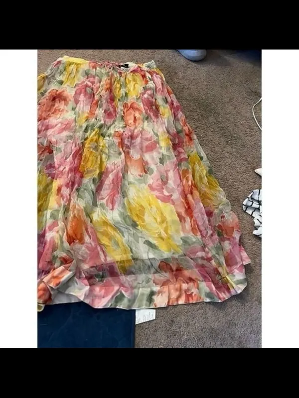 Phool Floral Chiffon Maxi Skirt - Yellow & Pink‎ - Image 4
