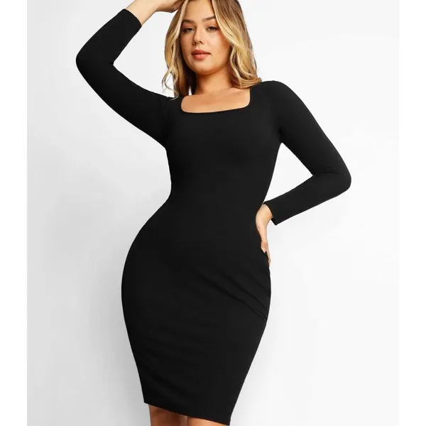 NWT Popilush The Shapewear Dress‎ Long Sleeve Midi in Black Sz XS $100 - Image 3