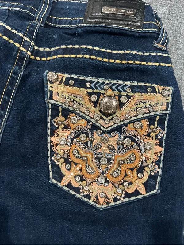 Sexy Couture Rhinestone Flare Jeans - Fits XS/S (Stretch 22" Waist) - Image 9