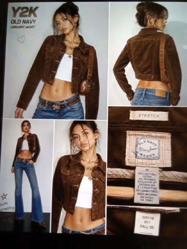 Old Navy Brown Corduroy Cropped Jacket Vintage Y2k Layering Womens S - Image 2