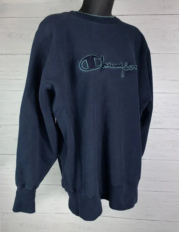 Vintage Champion Reverse Weave Sweatshirt Crewneck Large Blue Embroidered Women - Image 6