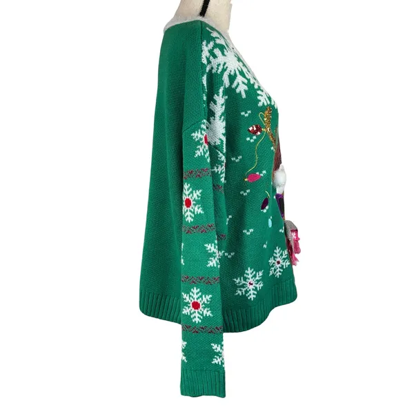 Jollidays X-Large Sweater Holiday Festive Christmas Reindeer Bulbs Long Sleeves - Image 3