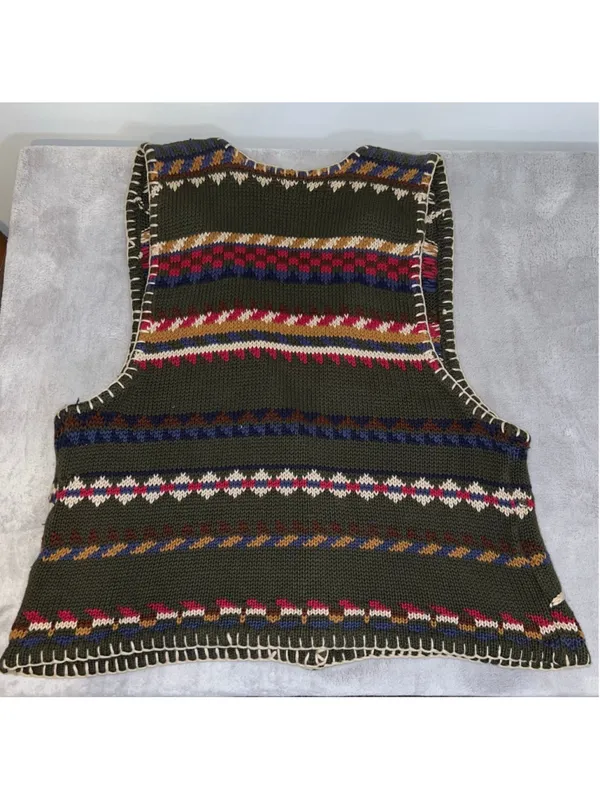 VTG Hunt Club Green Multi-color Fair Isle Knit Vest 18W - Image 7