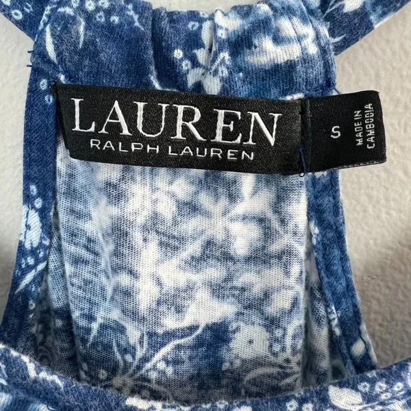 Lauren Ralph Lauren Midi Dress Small Blue‎ Floral Side Slits Sleeveless - Image 9