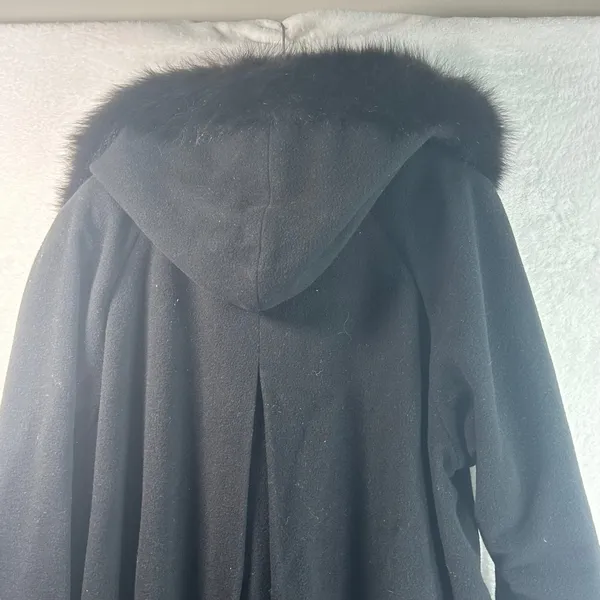 J Percy Marvin Richards Black Wool Hooded Coat Faux Fur Trim Double Breasted 10 - Image 8