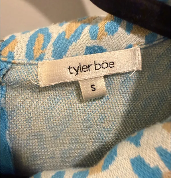 Tyler Boë Animal Print Collared Kristen Dress Cream Blue Tan - Image 6