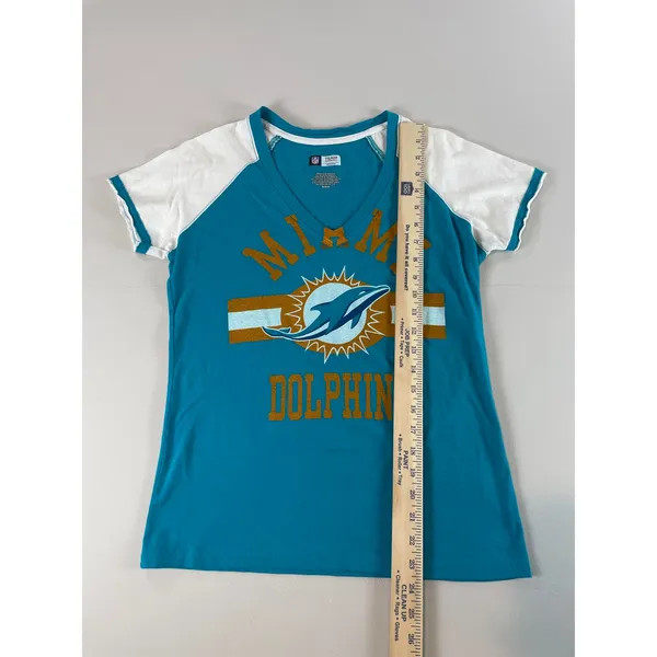 NFL Team Apparel Womens Turquoise Miami Dolphins V‑Neck Short Sleeve Tee Size M - Image 2