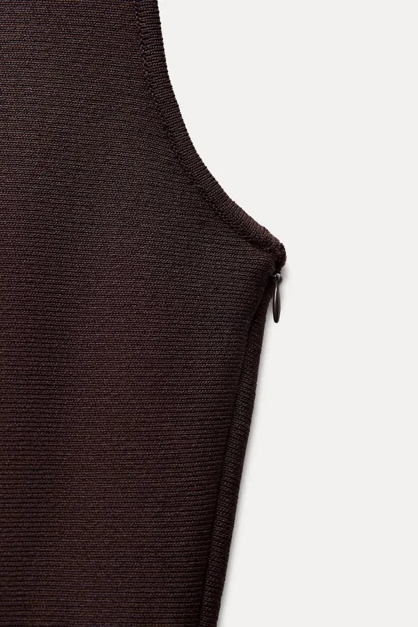 Zara NWT 2025 collection BLACK/BROWN sleeveless BELTED KNIT MINI DRESS S - Image 9