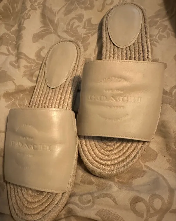 Coach Cailin Leather Espadrille Slides ☀️Size 8.5 | Cream / Beige | Excellent Condition - Image 2