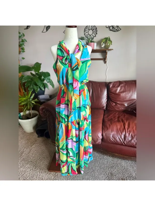 Nine West Women’s Size Small Multicolor Sleeveless Colorful Abstract Maxi Dress - Image 2