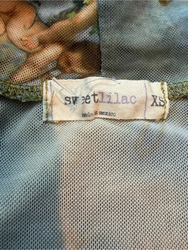 Sweet Lilac XS Cherub Angel Print Sheer Mesh Mock Neck Long Sleeve Top - Image 8