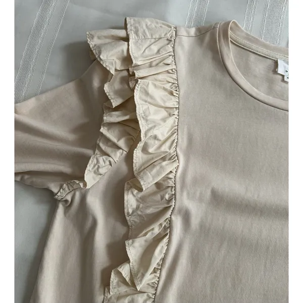 Anthropologie Karina Ruffle Top Size XL 100% Cotton Cream Ruffled Blouse Boho - Image 14