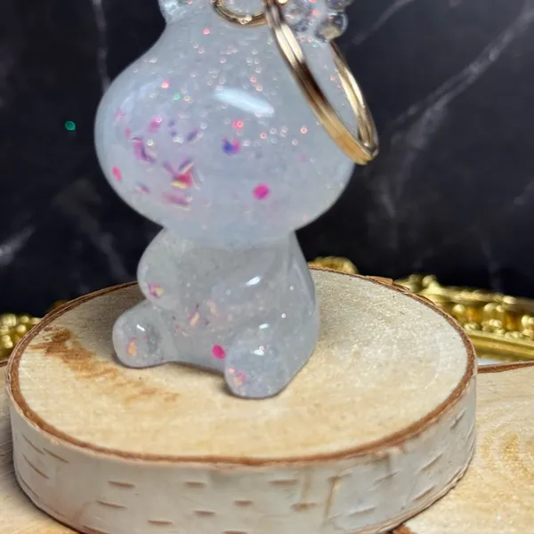 Handmade Glittery Resin Animal Keychains, Rabbit, Deer, Bear with pink glitter, gold - Image 8