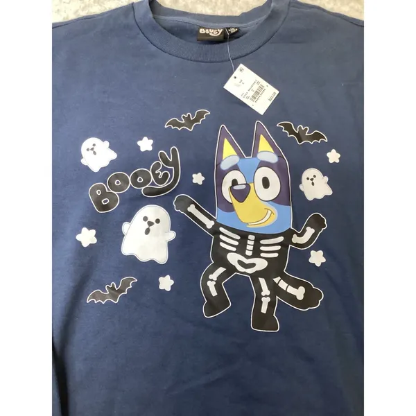 Bluey Halloween Booey Skeleton Navy Blue Sweatshirt Large BBLUK72MLC NWT….‎ - Image 2