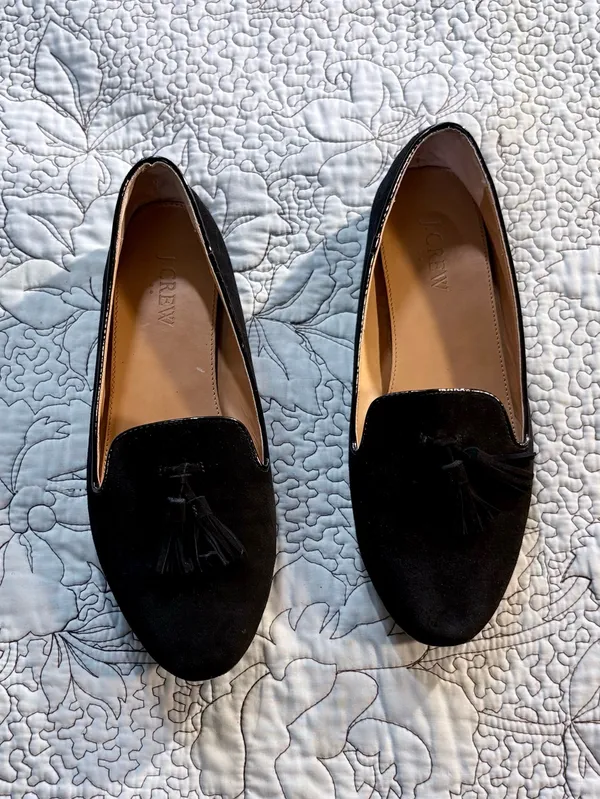 ☀️J.Crew Black Faux Suede Tassel Smoking Loafers Flats Sz 8.5🧡 - Image 2