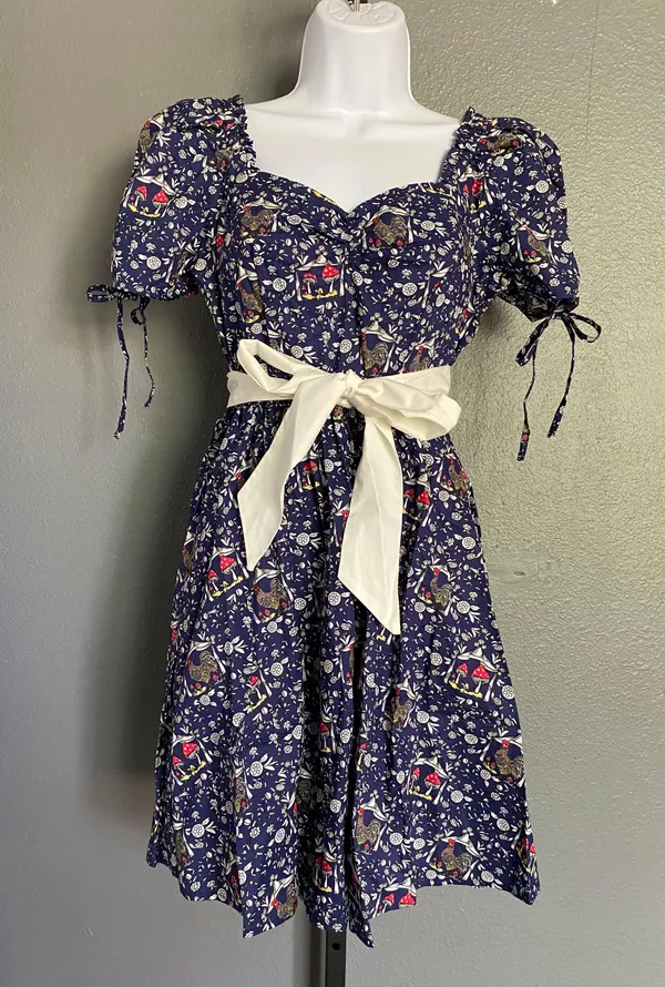 Unique Vintage NWT Retro Navy Mushroom and Rooster Dress LARGE - Image 4