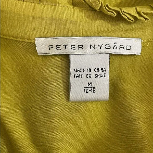 Peter Nygard Women Smocked Top M Chartreuse Flowy Short‎ Sleeve Empire Blouse - Image 6