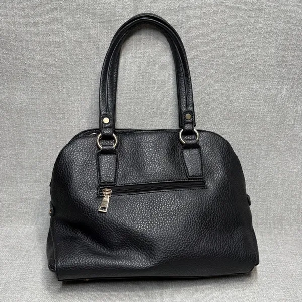 Black Padlock Faux Leather Satchel Handbag Purse Gold Padlock‎ Detail Medium - Image 2
