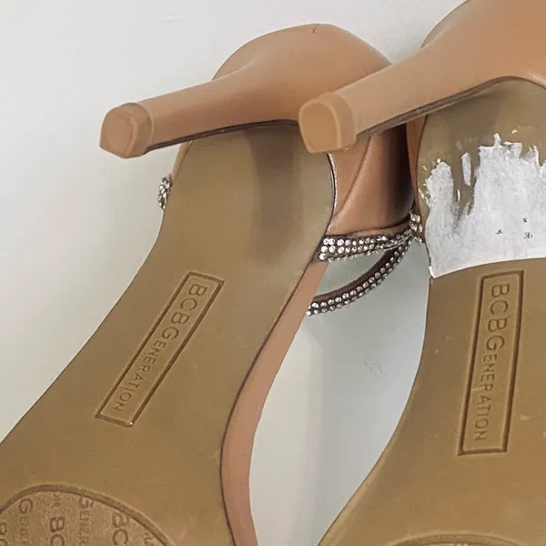 BCBGeneration Tan and Silver Strappy Heels - Image 5