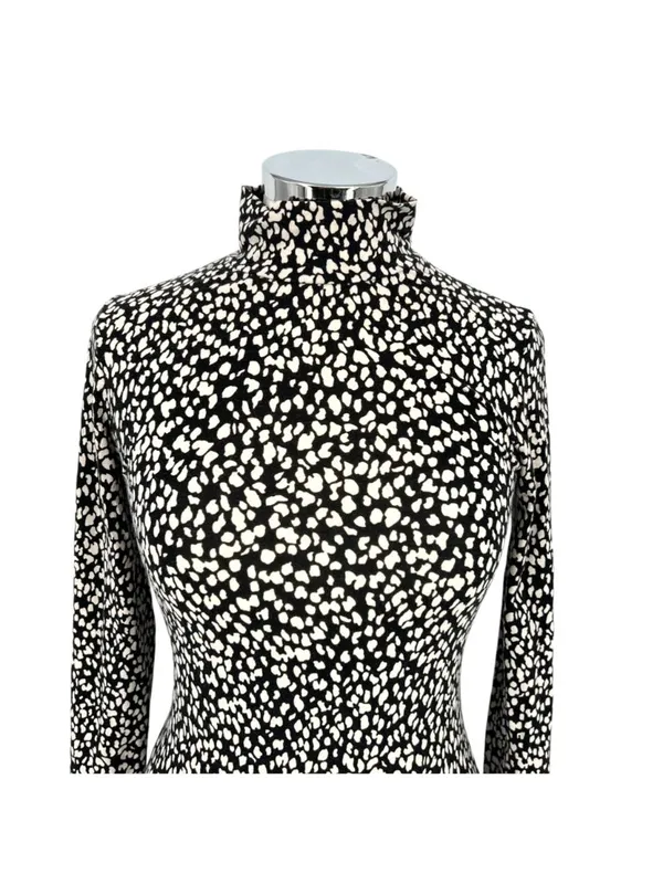 & Other Stories High Neck Speckled Pebble Print Shirt Black White Size Small - Image 2