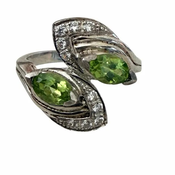 925 Sterling Silver Green Peridot Style Two Stone Bypass Ring - Image 10