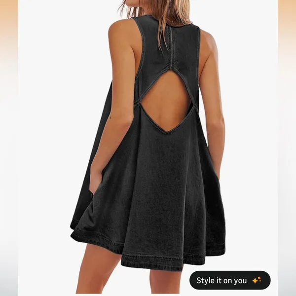 Casual Denim Black Dress - Image 3