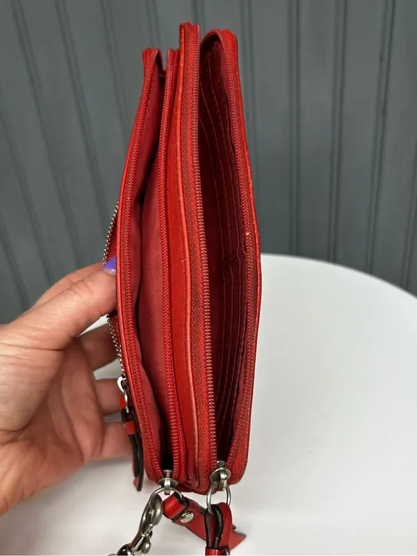 Coach Vintage Y2K Coral Red Leather Double Zip Wristlet Wallet Clutch Organizer - Image 9