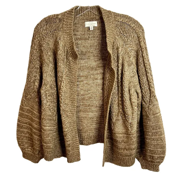 Lucky Brand Balloon Sleeve Open Cardigan Womens Size Small Wool Blend Camel - Image 2