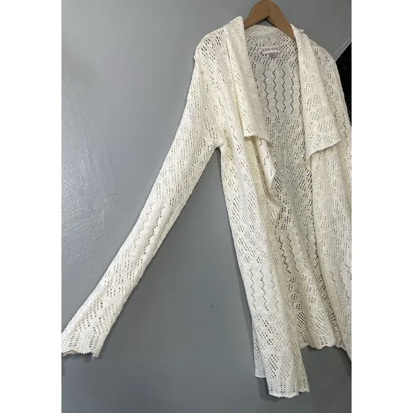 Knox Rose Open Knit Cardigan Size Medium Creamy Boho Romantic Crochet Drape - Image 2