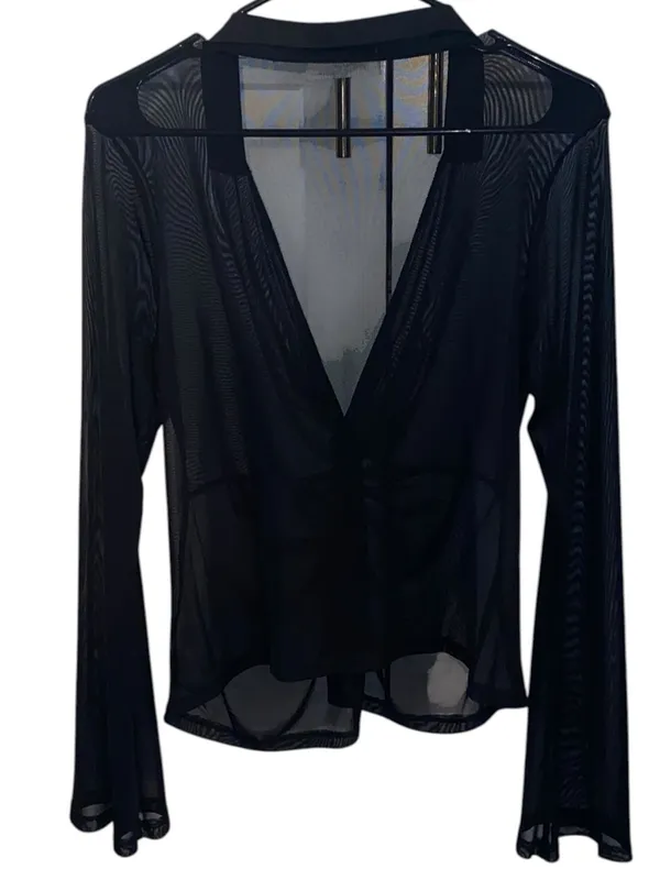 Skönhet Sheer Mesh Flare sleeve Cuff Low-Cut Cover Up Top whimsigoth y2k 90s - Image 2