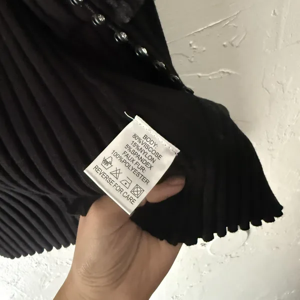 Baldin Cardigan Y2k Sm Black Faux‎ Fur Collar Ribbed Knit Sweater Jacket Grunge - Image 7