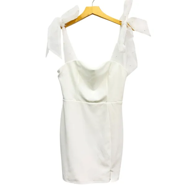 Lulus Beaming Perfection White Pearl Organza Tie-Strap Mini Dress size M - Image 3