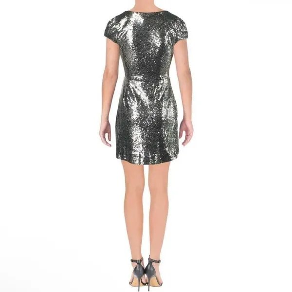 Aqua Silver Sequin Wrap Dress Sz Small - Image 2