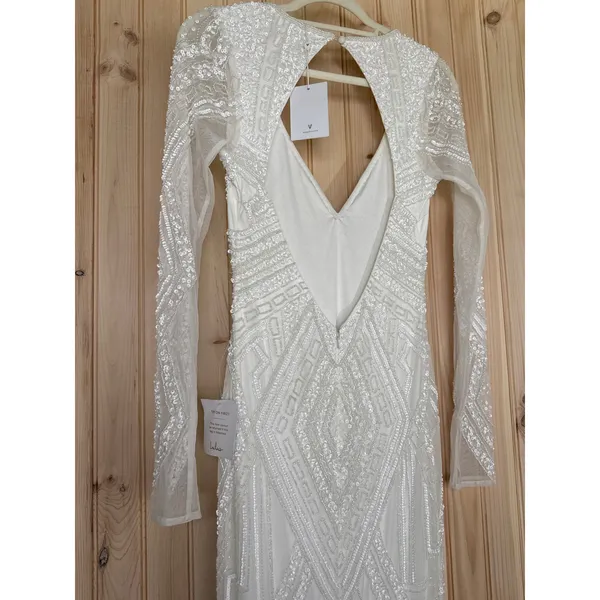 NWT Lulus Deedra White Sequin Beaded Backless Maxi Dress Wedding Bridal Bride M - Image 12