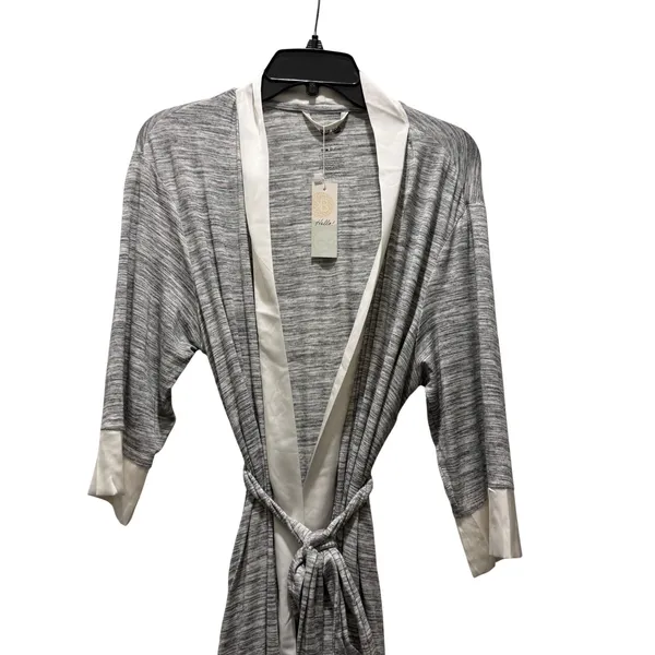 Kindred Bravely Emmaline Maternity Robe gray marled fabric satin trim L/XL NEW - Image 4