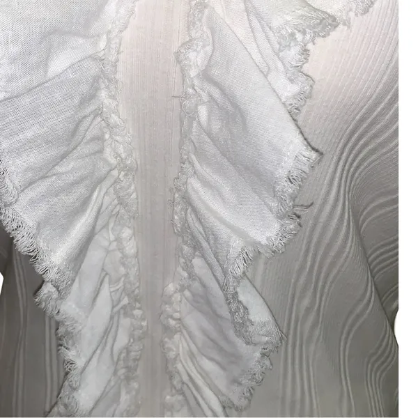 Anthropologie Pilcro V-Neck Ruffle Tank Top in White Size L Y2K Yacht Nautical - Image 4