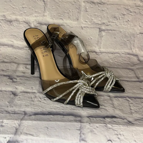 Journee Collection Black and Silver Strappy Heels - Image 2