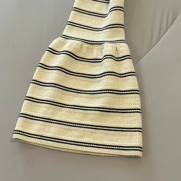 Ann Taylor Viscose Long Bell Sleeve Stripe Pullover Lightweight Sweater Women Medium Cream - Image 4