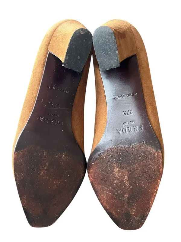 Prada Women’s Vintage Y2K Brown Suede Block Closed Toe Heels Size 37 1/2 - Image 9