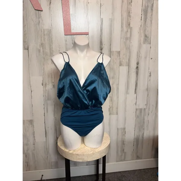 Curve teal satin bodysuit (size 0XL) - Image 2