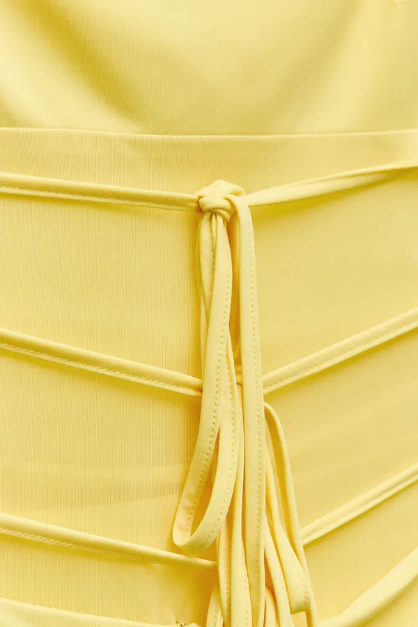 ZARA dress maxi bodycon fitted Yellow Sleeveless open back wedding party - Image 10