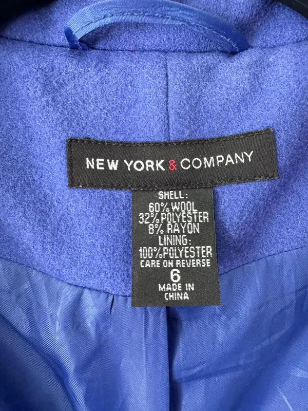 New York & Company Wool Blend Turtleneck/ Flap Collar Trench Style Coat, Size 6 - Image 9