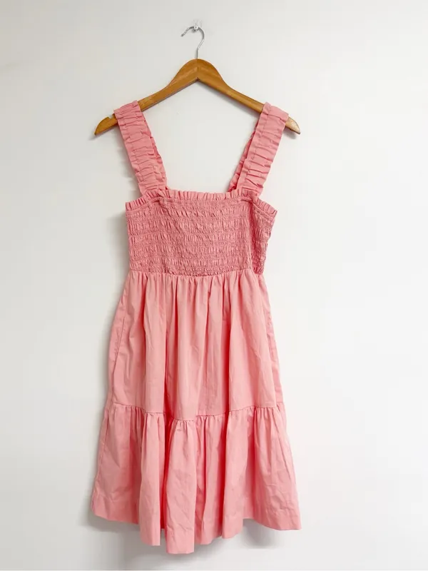 Abercrombie & Fitch Pink Smocked Tiered Dress Size Large Tall Pockets - Image 3