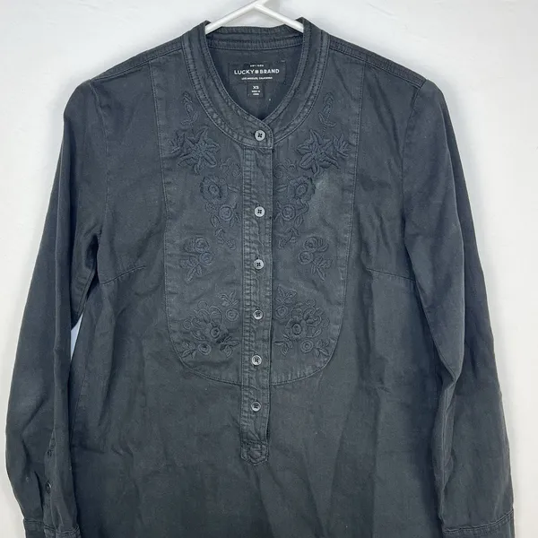 Lucky Brand Popover Dress Black Embroidered Denim Pullover Long Sleeve Y2K XS - Image 2