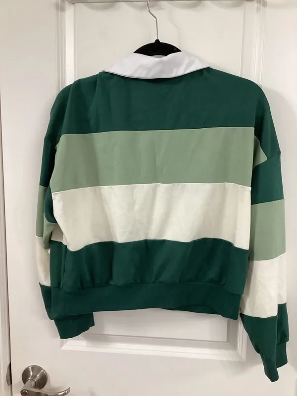 Cider Green Panel Colorblock Embroidered Long Sleeve Rugby Polo Sweatshirt - Image 3