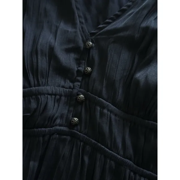 By Anthropologie Tiered Ruffled Mini Dress‎ Small Black Satin Long Sleeve - Image 4